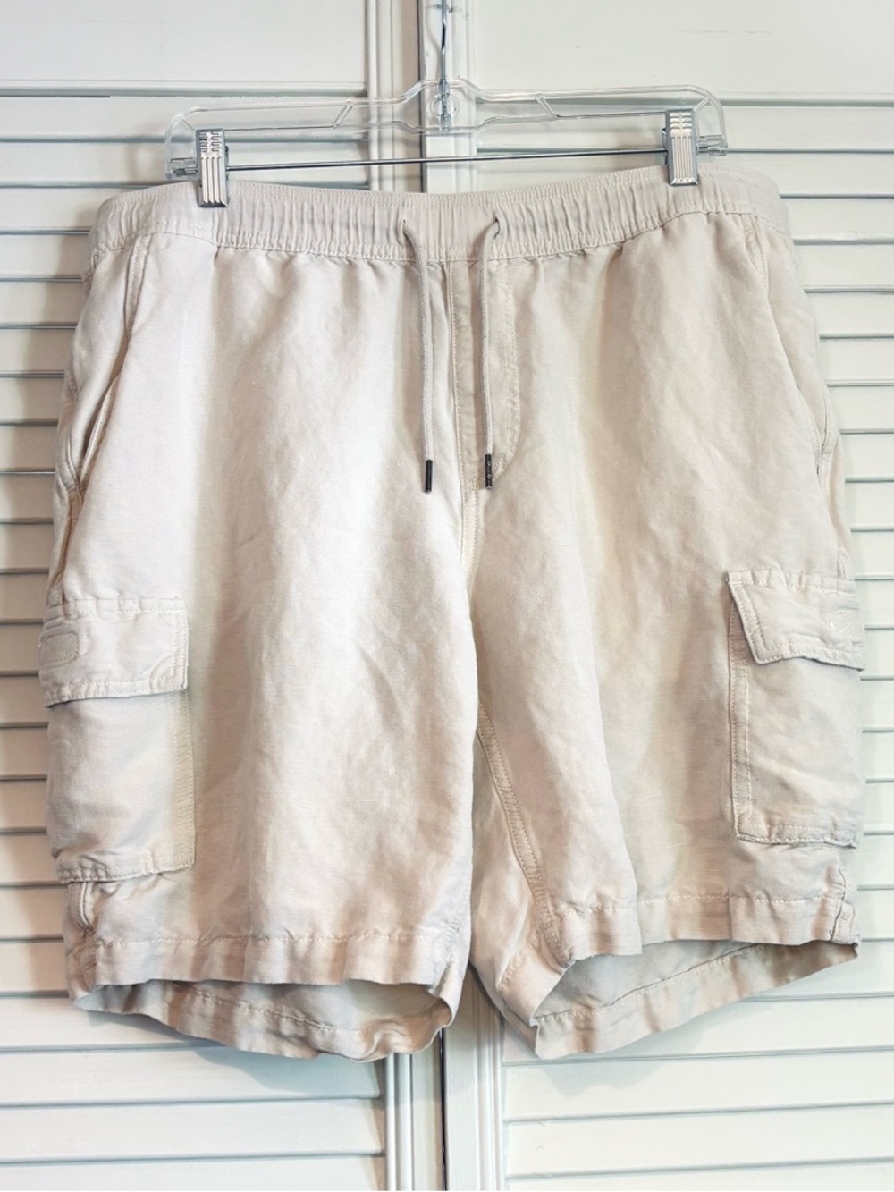 Cubavera Mens Linen Blend Pull On Cargo Shorts Tan Size Large